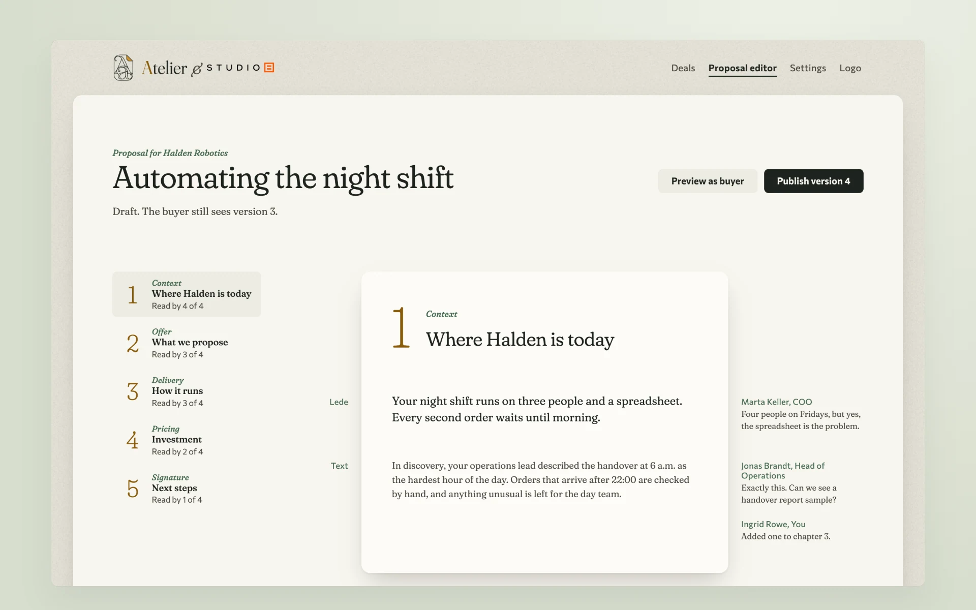 Atelier product view